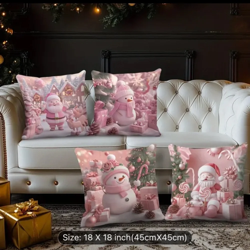 (New in package) 4 pc Festive Pink Christmas Pillow Covers